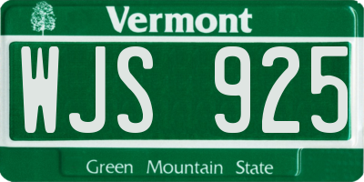 VT license plate WJS925