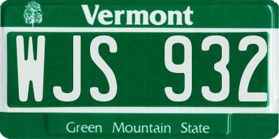 VT license plate WJS932