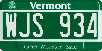 VT license plate WJS934