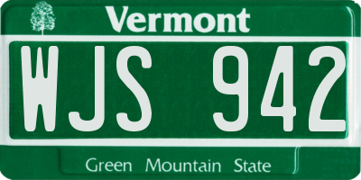 VT license plate WJS942