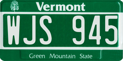 VT license plate WJS945