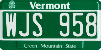 VT license plate WJS958