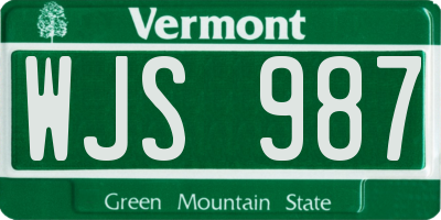 VT license plate WJS987