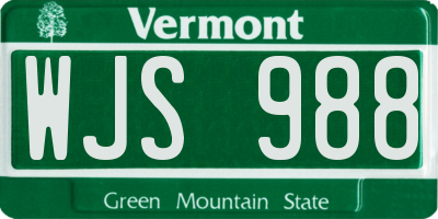 VT license plate WJS988