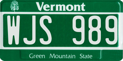VT license plate WJS989