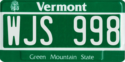VT license plate WJS998