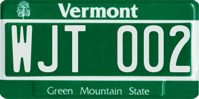VT license plate WJT002