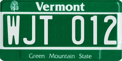 VT license plate WJT012