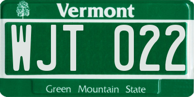 VT license plate WJT022