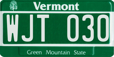 VT license plate WJT030