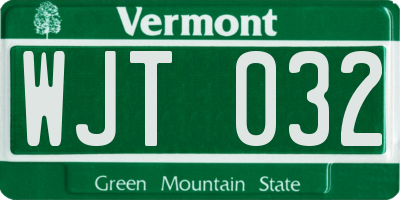 VT license plate WJT032