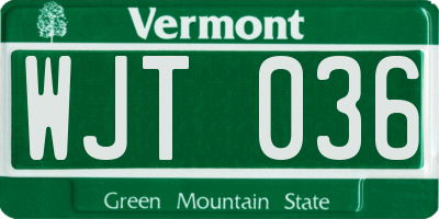 VT license plate WJT036