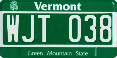 VT license plate WJT038