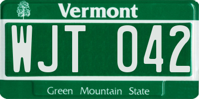 VT license plate WJT042