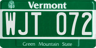 VT license plate WJT072