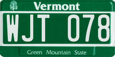 VT license plate WJT078