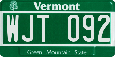 VT license plate WJT092