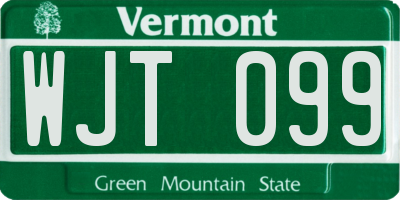 VT license plate WJT099