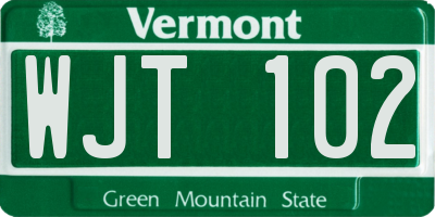 VT license plate WJT102