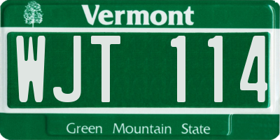 VT license plate WJT114