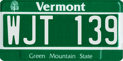 VT license plate WJT139
