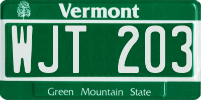 VT license plate WJT203