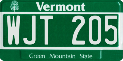 VT license plate WJT205