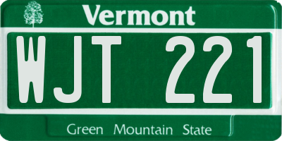 VT license plate WJT221