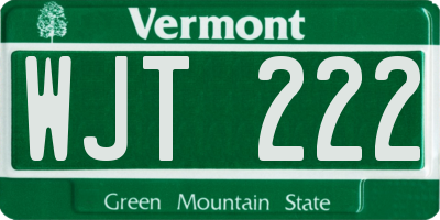 VT license plate WJT222