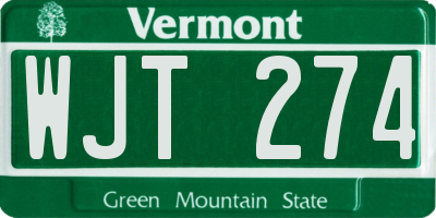 VT license plate WJT274