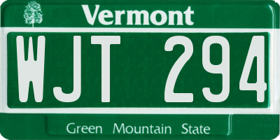VT license plate WJT294