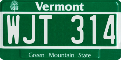 VT license plate WJT314