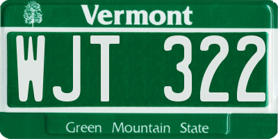 VT license plate WJT322