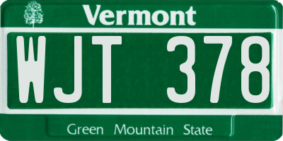 VT license plate WJT378