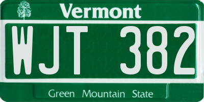VT license plate WJT382