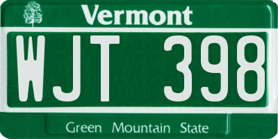 VT license plate WJT398