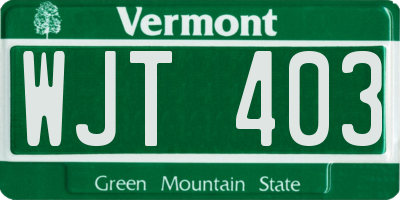 VT license plate WJT403
