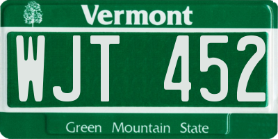 VT license plate WJT452
