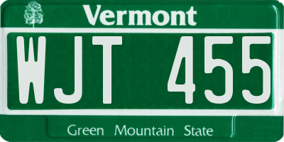 VT license plate WJT455