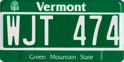 VT license plate WJT474