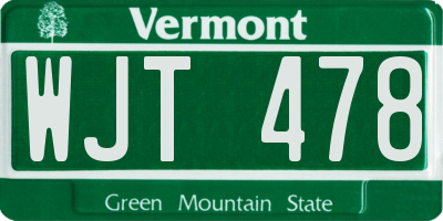 VT license plate WJT478