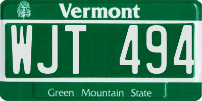 VT license plate WJT494