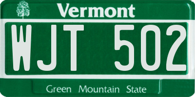 VT license plate WJT502