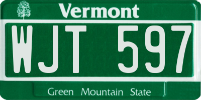 VT license plate WJT597