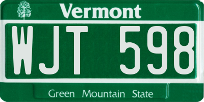VT license plate WJT598