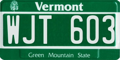 VT license plate WJT603