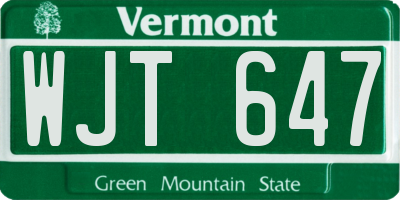 VT license plate WJT647