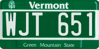 VT license plate WJT651