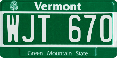 VT license plate WJT670