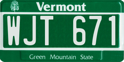 VT license plate WJT671